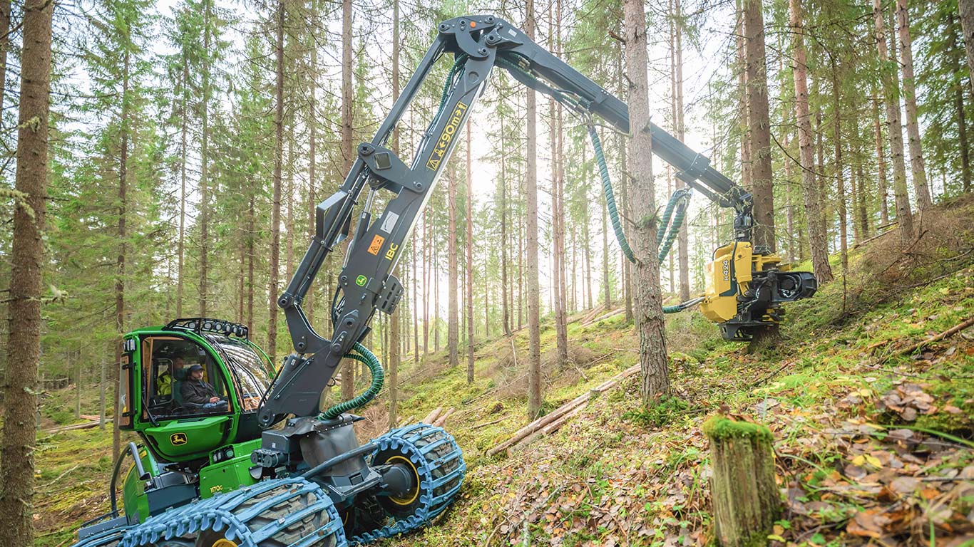 Harwester John Deere i drzewa